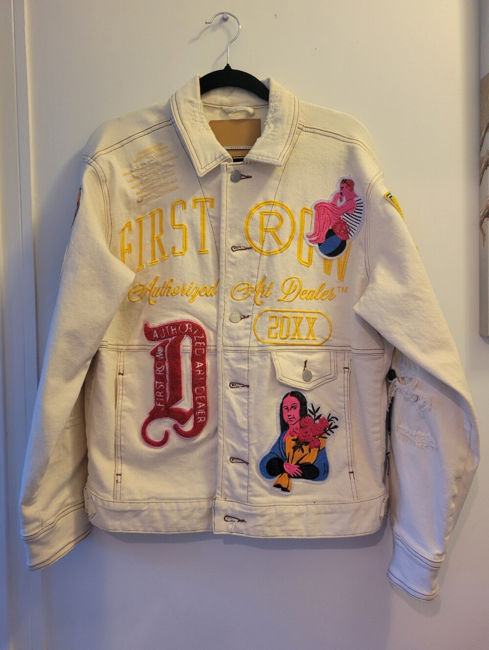 First Row "Art Dealer" Graphic Denim Trucker Jacket - Size Medium Women's